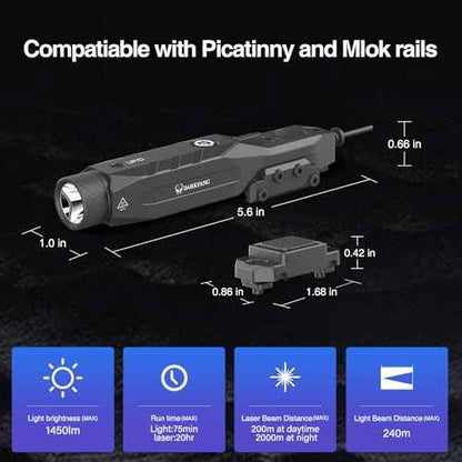 DARKFANG Mlok and Picatinny Flashlight and Laser Combo for Rifle, 1450 Lumen Weapon Light with Removeable Pressure Switch