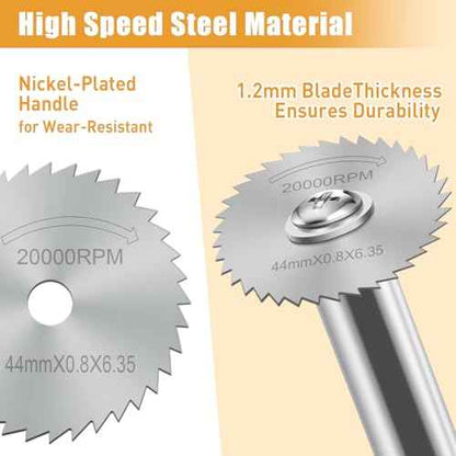 FOTYBEl Cutting Wheel for Drill, Rotary Tool Cutting Discs with 6pcs Steel Saw Blades, 1pc 1/4" Hex Long Shank, Power Rotary Tool Accessories for Cutting PVC Pipe Wood Plastic Soft Metal