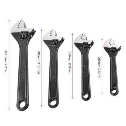 HOIGON Set of 4 Black Adjustable Wrench, 8 10 12 15 Inch Heavy Duty Crescent Wrenches with Wide Jaw and Ergonomic Handle for Machine Maintenance