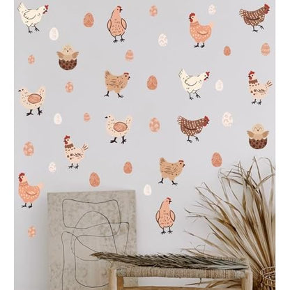 Boho Hens Chicken Wall Stickers, Rustic Chick Eggs Vinyl Wall Decals, Removable Funny Farm DIY Wall Art for Kitchen Playroom Farmhouse Decor