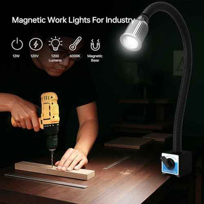 Magnetic Light, 1200 Lumen 120v Flexible Gooseneck Work Light with Adjustable Magnetic Base for CNC Milling Drill Press Sewing Machine Industrial Lighting, 12W