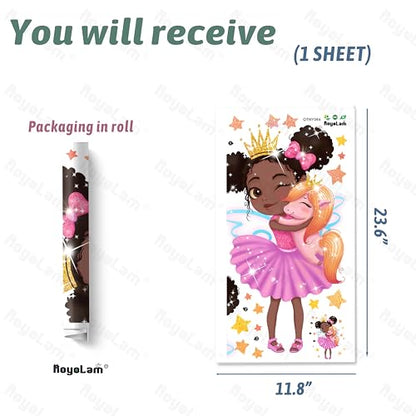 Little Princess Hugging Baby Horse Wall Decals Nursery Preschool Wall Stickers for Kid Baby Girl Removable Peel and Stick Waterproof Wall Art Decor Stickers for Living Room Bedroom Bathroom