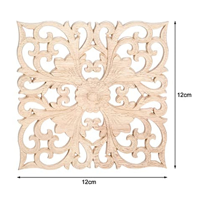 MUXSAM Square Wood Carved Onlays Appliques, Unpainted Ornate Wooden Carvings Center Decals for Closet Door Cabinet Drawer Wall Ceilling Dresser Wardrobe Furniture DIY Decor(2-Pack, 12cm/4.7")