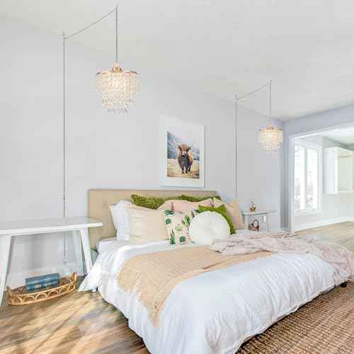8" Plug in Pendant Light Corded Hanging Lights with Plug in Cord Hanging Lamp Plug in with 16.4 Ft Cord Mini Chandelier for Bedroom Kitchen Island Hallway Bathroom Closet (Gold)