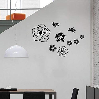 5 Sheets White Flower Wall Stickers, DIY Butterfly Wall Decals Art for Bedroom Sofa Background, Different Sizes and Shapes Stickers, Offices Living Room Classroom Home Decoration (Black Flower)
