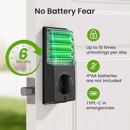 GHome Smart Door Lock KD30, Fingerprint Smart Deadbolt for Front Door, 5 in 1 Keyless Entry Door Lock, App Control, Auto Lock, 0.3s Unlock, Easy Install, for Home/Apartment/Office