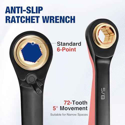 WORKPRO 3-Piece 4-in-1 Reversible Ratcheting Wrench Set, 12 Sizes in 3 Wrenches (1/4"-3/4"), SAE, Anti-Slip, Double Box End, 72-Tooth, CR-V, 6-Point, with Storage Bag - for Repair & Maintenance