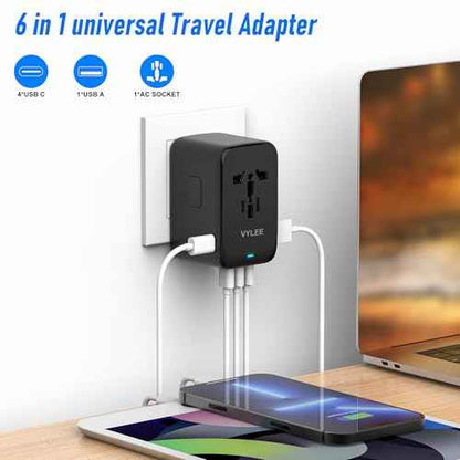 120W Universal Travel Adapter, GaN III International Power Adapter, 4 USB-C 1 USB-A Ports, AC Outlet, Worldwide US/UK/EU/AU Travel Charger for Cameras Laptops Tablets Phones and More