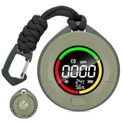 Portable Carbon Monoxide Detector for Travel, 3-in-1 Carbon Monoxide Monitor with Magnetic Suction, Temp/Humidity Detection, Rechargeable CO Alarm 120-140HR Standby for Hotel/Camping/Car/RV