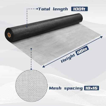 Fiberglass Window Screen Roll, 48¡°¡¿ 100' Protection Screen Roll, Transparent and Sturdy, UV-Resistant for Installation and Repair of Door and Window Screens