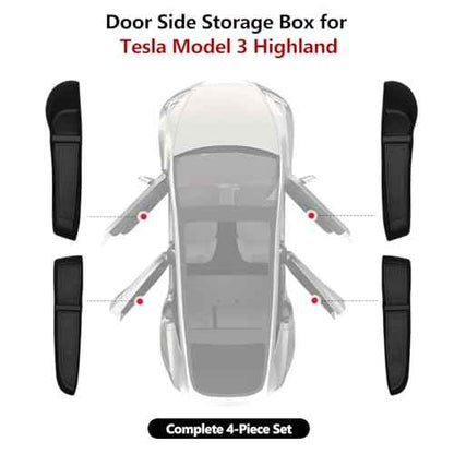 4PCS Door Side Storage Box for Tesla Model 3 Highland 2026 2025, TPE Front Rear Door Slot Organizer Tray Trash Can Model 3 Accessories 2024+