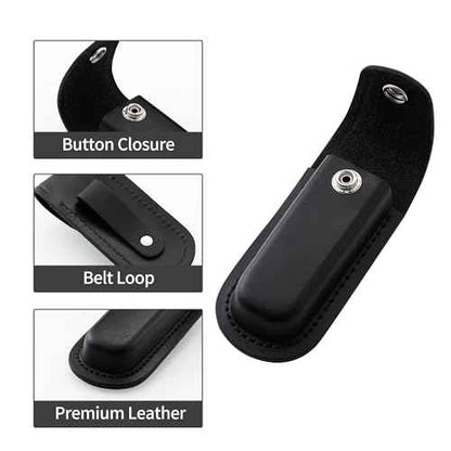 Pocket Knife Sheath, 4" Folding Pocket EDC Knife Case, Portable Pouch Knife Leather Holster with Snap Closure and Belt Loop, Accessory for Outdoor Climbing, Camping, Cycling and Hiking, Black