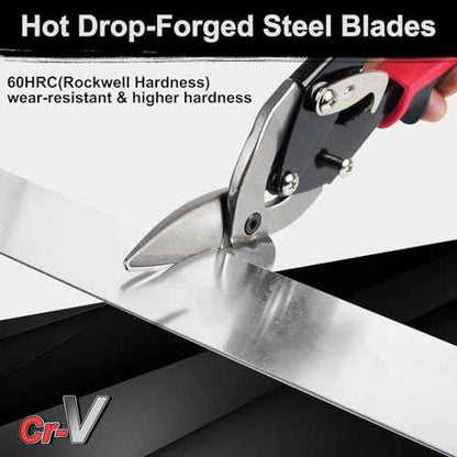 Aviation Tin Snips Set, Straight Heavy Duty Left and Right Tin Cutting Shears, 3-Piece Metal Cutters With Comfort Grips and Safety Latch