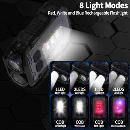 KunHe 10 Pack Bulk Gifts for Men Dad Clip-on Mini EDC Keychain Flashlight High Lumen USB-C Rechargeable with COB Side Light 8 Modes Suitable for Night Work Camping Hiking Dog Walking