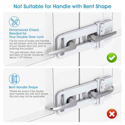 AST Double Door Security Lock, French Door Lockout Device with Keys, Reinforcement Lock for Knobset and Handleset, Prevent Kick Ins, Childproof, Kids Proof Barricade (White with Snib and Cylinder)