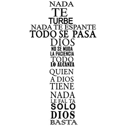 "Nada te turbe"Wall Sticker "Solo Dios Basta"Wall Decor Cross Wall Decal~Spanish Quote Decals for Family Decoration Effect Size:23"x40"inch (Black-JWH286-NADA)