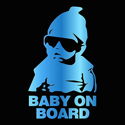 HungMieh Baby On Board Stickers - High-Visibility Safety Signs, Funny Carlos Decal for Mailbox & Car (Chrome Blue)