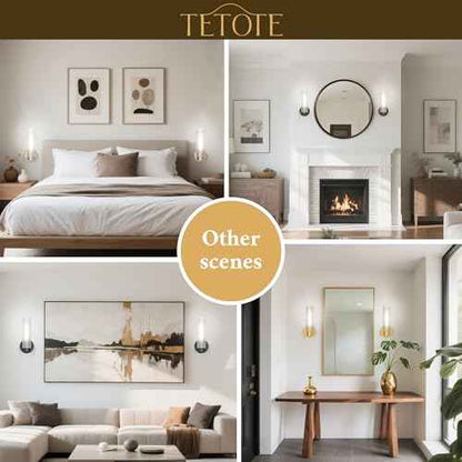 TETOTE Brushed Gold Wall Sconces Set of Two Modern Bathroom Wall Light Fixtures Farmhouse Wall Lights with Frosted Glass Shade for Mirror Bedroom Living Room