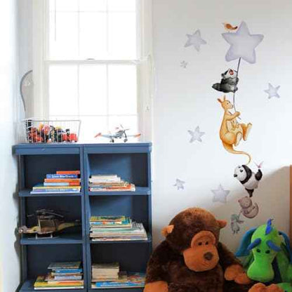 Cartoon Animal Star Wall Decals - Removable Nursery Decor, Self-Adhesive Wall Stickers for Kids Room, Easy to Apply & Remove, Playroom Decor for Baby Boys Girls Toddlers (Space, Jungle, Safari Theme)