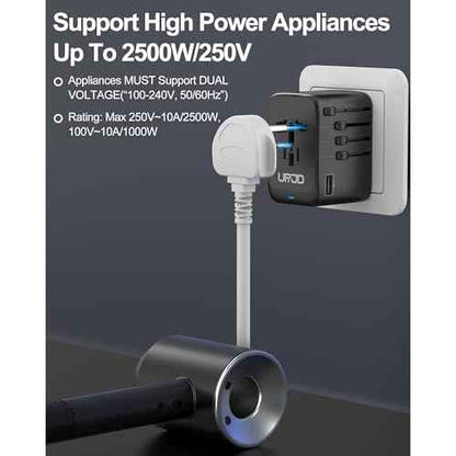 Universal Travel Adapter, 120W GaN International Power Plug Adapter, 5 USB Ports and 1 AC Outlet, All-in-One Travel Charger for 200+Countries, Fast Charging All USB & Dual Voltage Devices