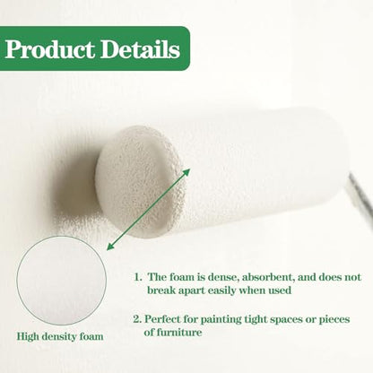 24 Pack Mini Paint Roller Covers,4 Inch Foam Paint Roller, High Density Foam Paint Roller, Small Paint Rollers for All Flat Surfaces, Suitable for Wall£¬Kitchen Cabinets, Doors, Tables, Etc