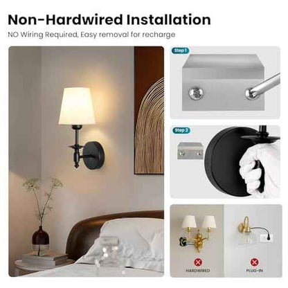 WOSHITU Battery Operated Wall Sconce: Black Sconces Set of 2 with 2 Remote & 2 Dimmable Bulb Matt Black Rechargeable Cordless Sconces Wall Decor Set of Two Wall Light for Bedroom Living Room
