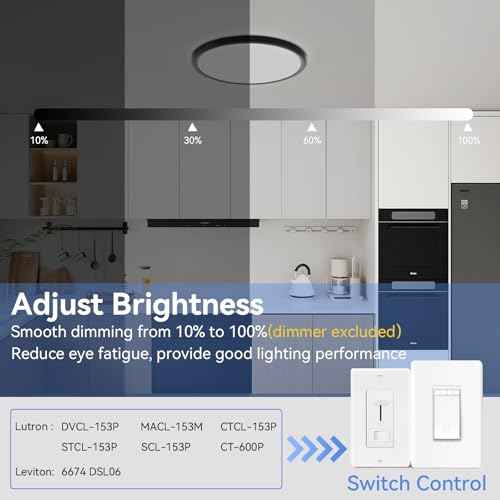 4 Pack 12 Inch Dimmable LED Flush Mount Ceiling Light Fixture 28W 3200LM 5 Color Temperature in One Super Slim Round Ceiling Lamp Low Profile Ceiling Lights for Living Bedroom Kitchen Laundry Black