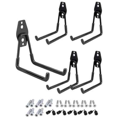 Garage Hooks, 5PCS Heavy Duty with 33lb J Hooks Strength, Multi Use Wall Organizer Outdoor Storage Kit Hanging Power and Garden Tools, Ladders, Bikes, Ropes and Bulk Items