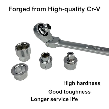 TR TOOLROCK 27PCS Extra Long Flex Head Ratcheting Wrench Set, Metric Double Box End Ratchet Wrench Set with Replacement Heads, 72-Tooth, E-type 8-22mm, 1/4", 3/8", 1/2" Socket Adapters