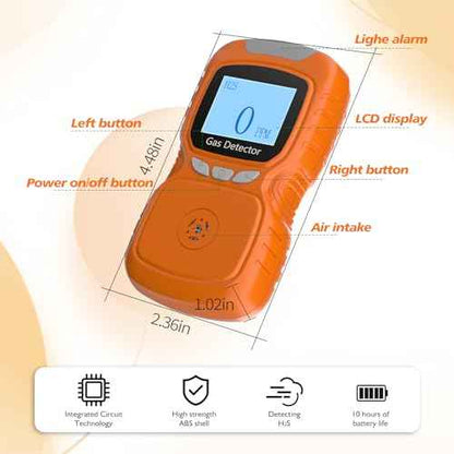 Clip Single Gas H2S Monitor, H2S Monitor Digital H2S Monitor, Clip-on 0~100ppm H2S Gas Detector with Voice, Vibration, Red Indicator Alarms,for Various Working environments