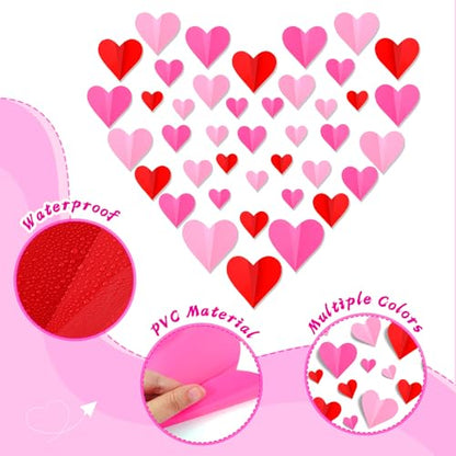NOVWANG 120 PCS Valentines Day Wall Decorations, 3D Heart Red Rose Pink Valentine Wall Stickers Wall Decals, for Wedding Anniversary Party Bedroom Home Office Nursery Elementary Classroom Decor
