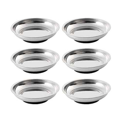 6 Pieces 4.2¡± Round Magnetic Bowl Trays Set Stainless Steel Magnet Tool Tray Parts Holder for Screws, Sockets, Bolts, Pins, Mechanic's and Automotive