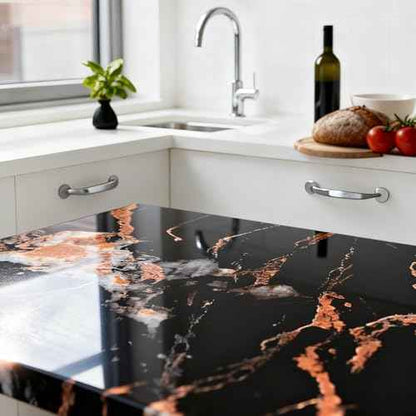 Black White Marble Contact Paper for Countertops, 15.7" X 39.3" Peel and Stick Glossy Marble Granite Wallpaper, Vinyl Self Adhesive Contact Paper for Cabinet Countertop Shelf Kitchen Appliances