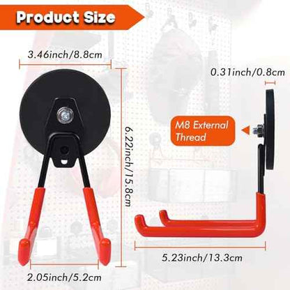Heavy Duty Large Magnetic Hooks ? Strong Storage Utility Magnet Hook with Anti-Slip Rubber Coating for Power Tools, Garden Equipment, Pegboard, Garage & Workshop Use - 2 Pack
