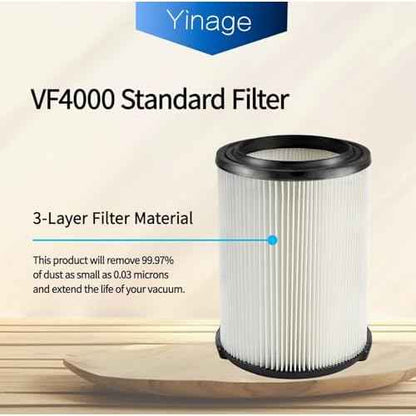 VF4000 Replacement Filter for 72947 Wet Dry Vac 5 to 20-Gallon 6-9 Gal Husky Craftsman 17816 Vacuum Compatible WD5500 WD0671 RV2400A RV2600B Washable & Reusable Replace VF4000 Filter (4 Pcs)