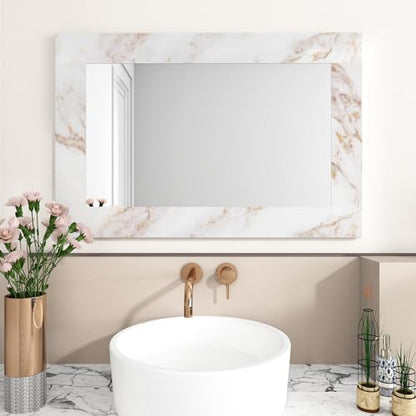 Wallercity Matte White/Gold Marble Print Wallpaper Border Roll for Mirror Frame Peel and Stick Wallpaper Border Stickers Board Trim Moulding Sticker Marble Contact Paper for Wall Decor 3.94''x197''