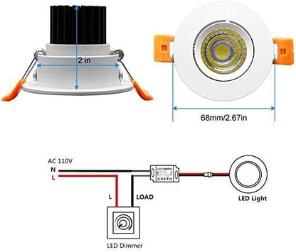 2 Inch LED Downlight, 3W Recessed Lighting COB Dimmable, 5000K Daylight White, CRI80, Ceiling Lights with LED Driver, 1 Pack