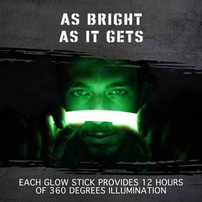 Emergency Glow Sticks with 12 Hours Duration, Individually Wrapped Industrial Grade Glowsticks for Survival Gear, Camping Lights, Power Outages and Military Use