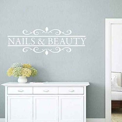 Beauty Salon Wall Sticker ? Nails & Hair Polish Bar Vinyl Art, Removable Window Mural Decor for Hair and Nail Salon, Stylish Interior Art for Beauty Shops LY1259 (White)