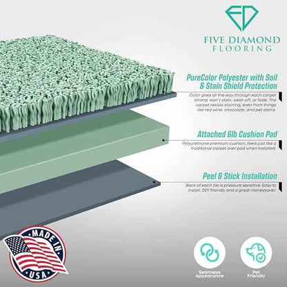 Feather Peel and Stick Carpet Tiles, Attached Cushion, Easy DIY Install, Soft Residential Carpet, American Made, Seamless Appearance, Plush (10 Tiles - 22.5 Square Feet) (Dovetail, 18x18)