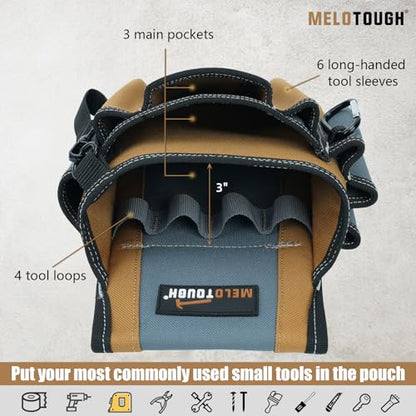 MELOTOUGH Electrician Tool Pouch with Belt Clip, 2 Inch Heavy Duty Work Belt Set for Men, Utility 13 Pockets Tool Pouch for Contractors & Roofing, Adjustable Carpenter Organizer Set