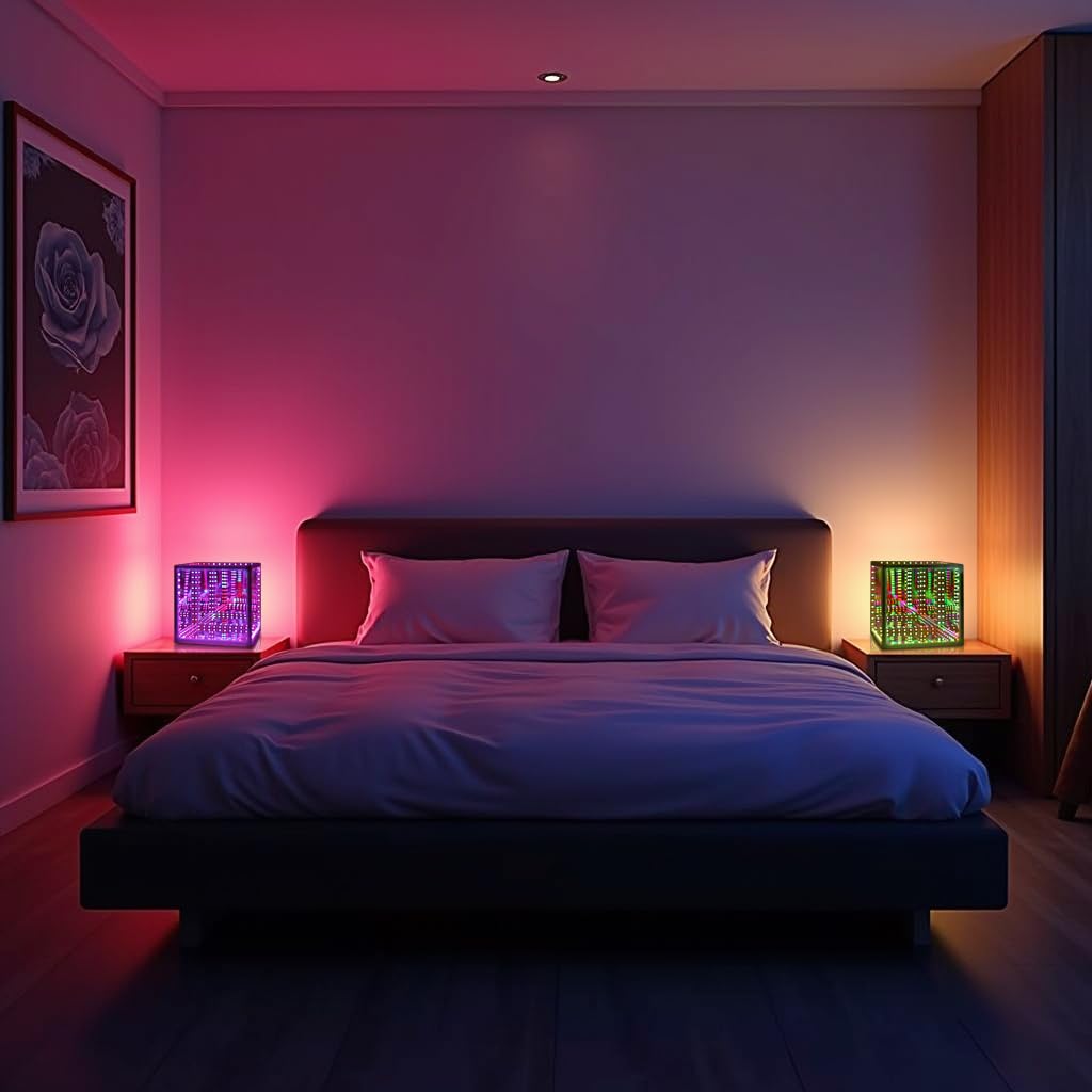 Heepulor Infinity Mirror Hyper Cube Table Lamp, Desk Art Night Light, Color-Changing Music-Sync APP-Controlled Ambient Light for Gaming, Party, Home, Gift (Small 4Inchs)