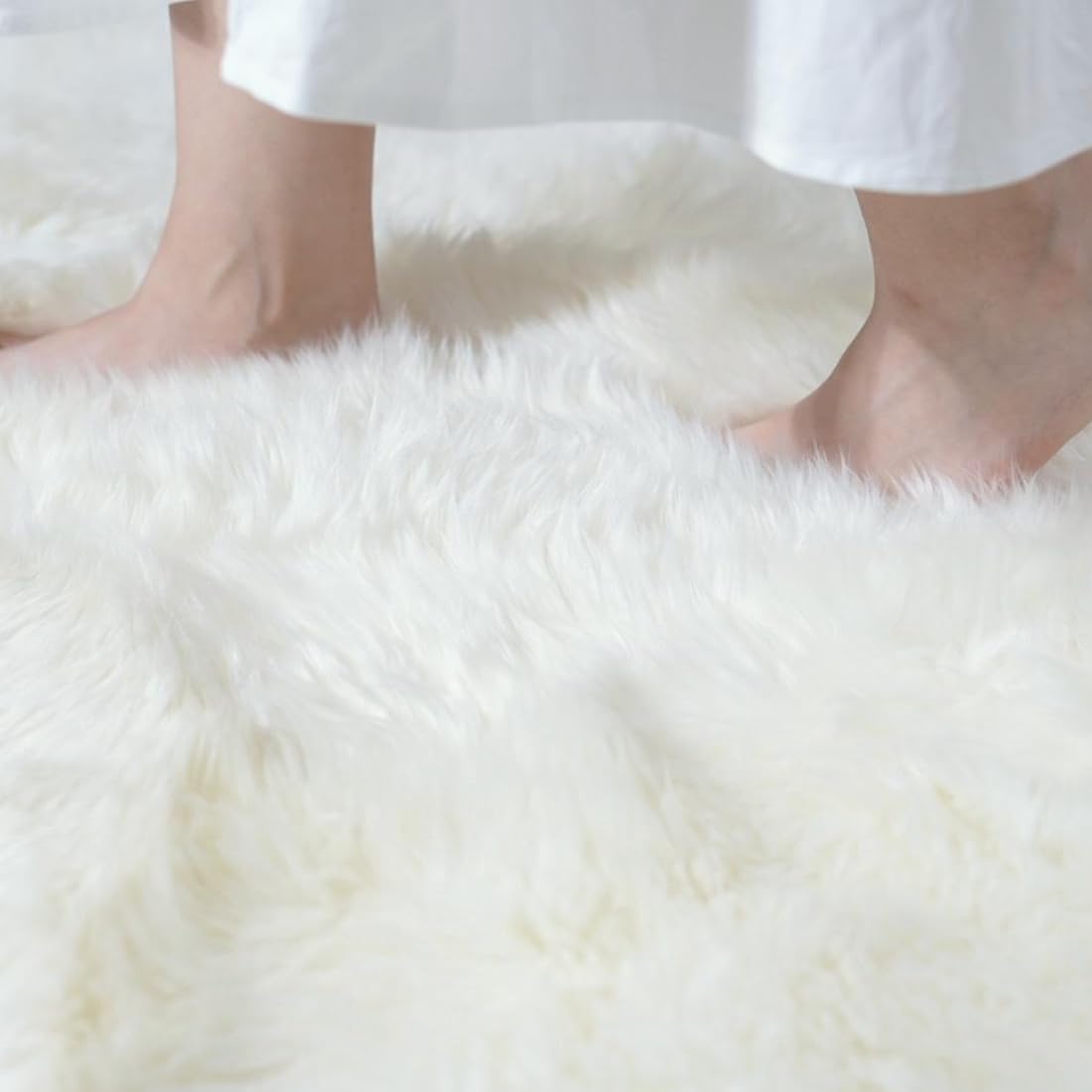 Genuine Sheepskin Rug with Little Patches | Premium Ivory White Fluffy Sheep Skin Carpet for Bedroom Fireplace | Soft Wool Throw for Elder, Pet | Luxurious Fur Rug for Chair, Sofa, Non Dyed 2FT*6FT