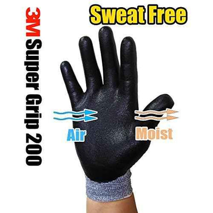 3M Super Grip 200 All Day Comfort Nitrile Foam Coated Work Gloves -10 Pairs (Medium, Gray)