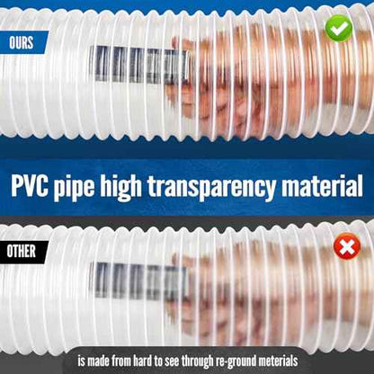 Heavy PVC 2 1/2" x 50' Dust Collection System, Flexible Clear Debris and Fume Collection Hose with Stainless Steel Hose Clamps, Ideal for Shop Vacuums and Dust Collectors with 2 1/2" Ports