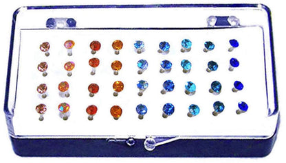 Set of 36 or 72 1/8 Crystal Stud Hypoallergenic Earrings; 18 or 36 Pairs on Plastic Posts