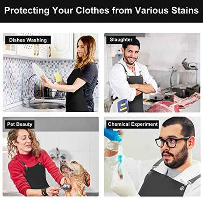 Waterproof Rubber Apron, 43" Anti-Tear Heavy Duty Vinyl Adjustable Thicker Cross Back Dishwasher Apron for Restaurant Dishwashing, Butcher, Lab Work, Dog Grooming Black