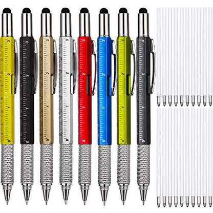 Zhanmai 8 Pcs Gift Pen for Men 6 in 1 Multitool Pen with Ruler Level Refills Screwdriver Stylus for Dad Boyfriend Husband Birthday Christmas Gift(Gold, Black, Silver, Yellow, Red, Green, Blue, Gray)