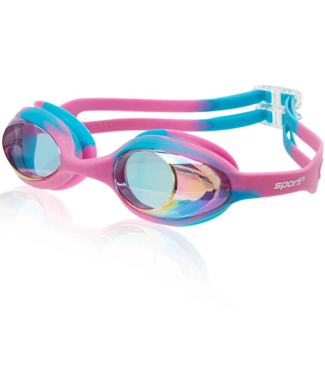 Sporti Unisex Junior Swimming Goggles, Swim Goggles for Kids, Safety for Pool, Beach, Anti Fog UV Protection, Variety Designs, Cabo Mirrored - Pink Mirror/Pink Lens/Pink Turquoise Multi Frame