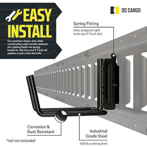 DC Cargo Mall E Track Tool Hooks 6.5¡± Deep (2 Pack) ? Heavy Duty Black Powder-Coated Steel Hangers for Garage, Truck, Trailer, or Workshop ? E Track Hook Storage for Tools and Ladder